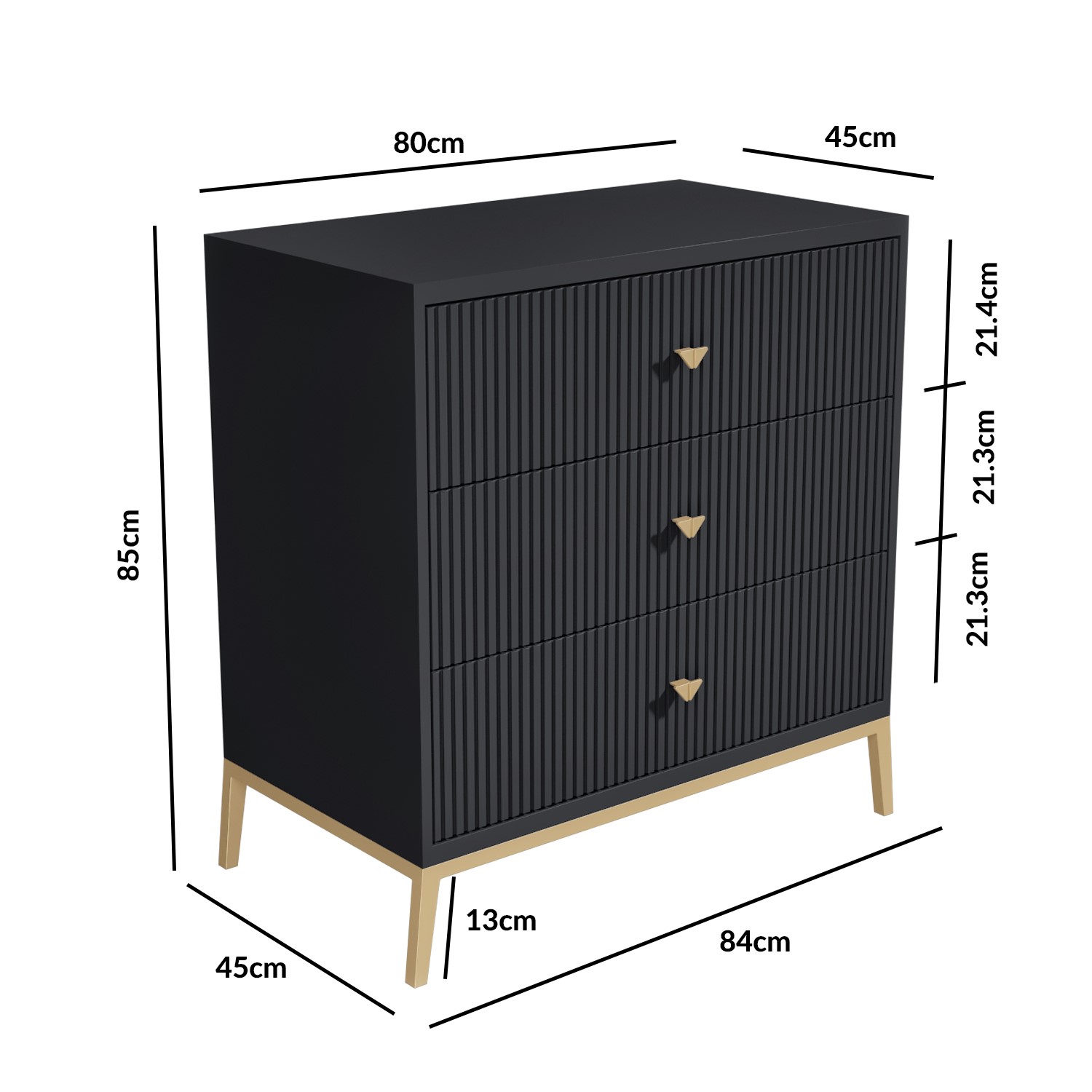 Read more about Dark grey art deco chest of 3 drawers with legs maya